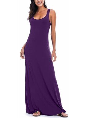 Women's Purple Tank Top Maxi Long Dress Casual Sleeveless Summer Beach Dress